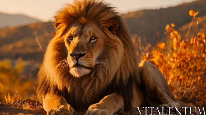 Regal Lion in Savanna Landscape AI Image