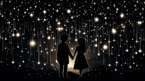 Romantic Night Sky Couple Silhouette Image