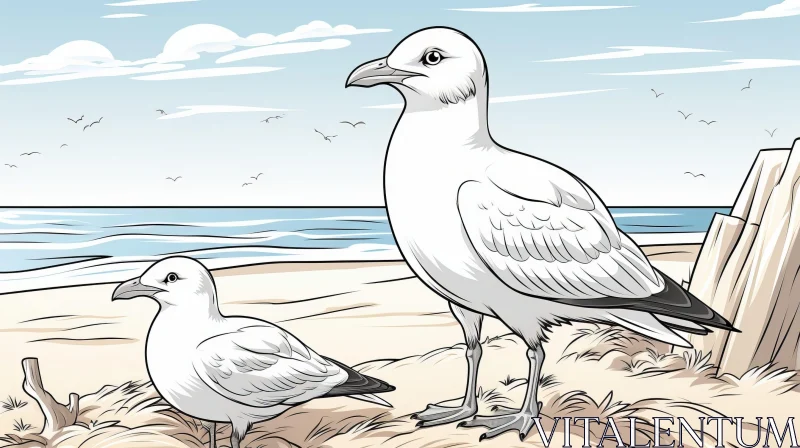 Serene Seagulls Beach Scene AI Image