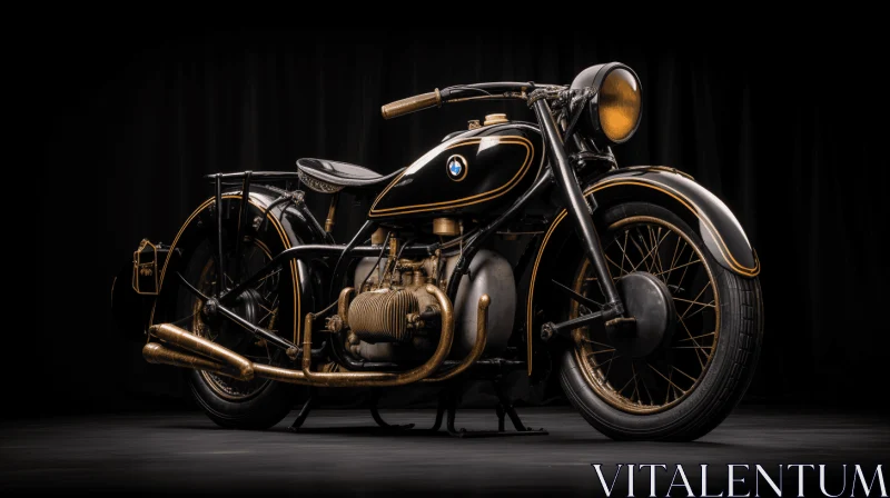 Antique Gold Motorcycle on Dark Background | Captivating Elegance AI Image