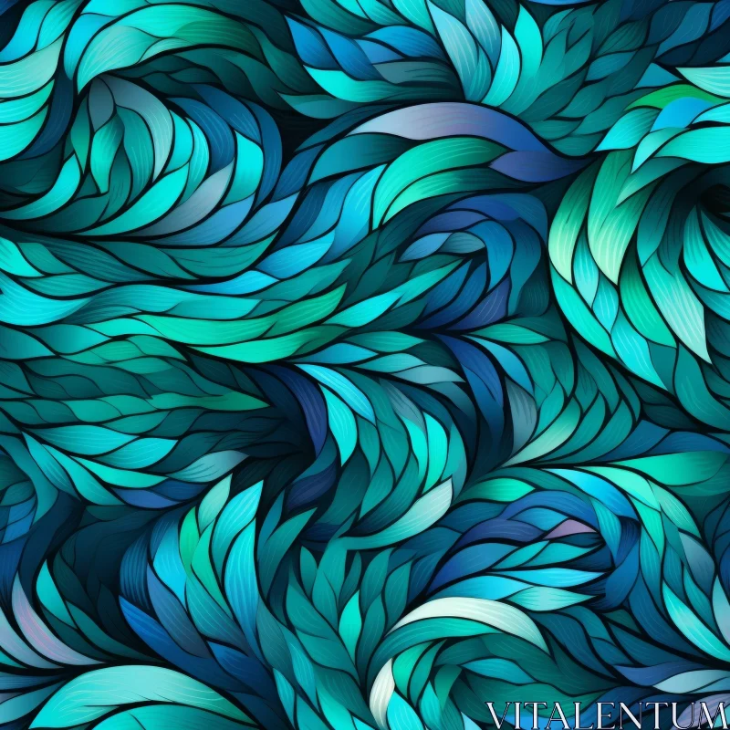 AI ART Blue and Green Leaves Seamless Pattern - Textures