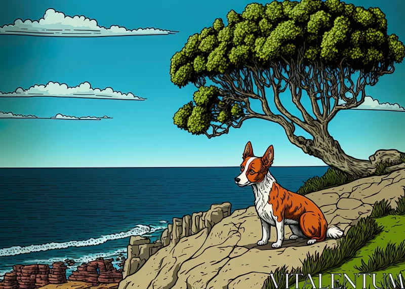 Captivating Dog Near Shore: Hyper-Detailed Illustrations AI Image
