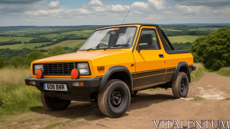 Captivating Yellow Pickup Truck in Traditional British Landscape AI Image
