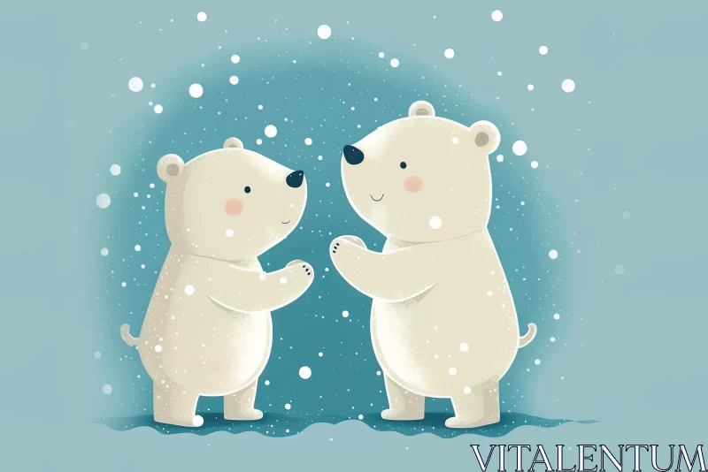 Charming Illustrations of Playful Polar Bears in the Snow AI Image