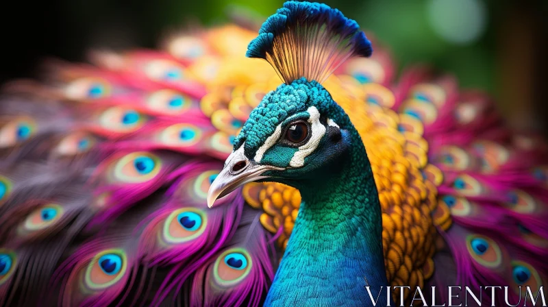 Colorful Peacock Portrait in Nature AI Image