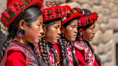 Peruvian Girls in Traditional Dress | Colorful Attire | Cultural Heritage