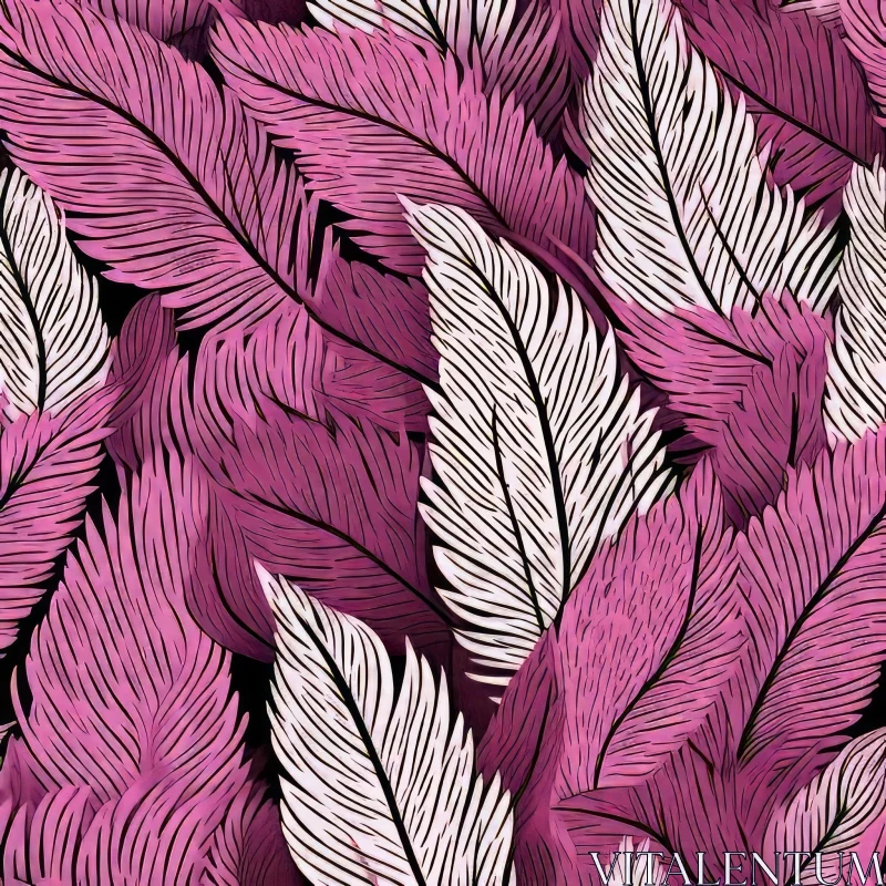 AI ART Pink and White Feathers Seamless Pattern on Black Background