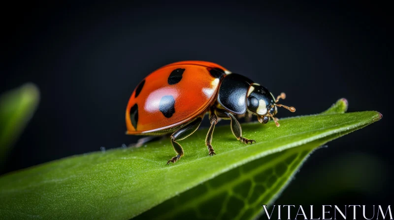 AI ART Red Ladybug on Green Leaf - Nature Macro Photography