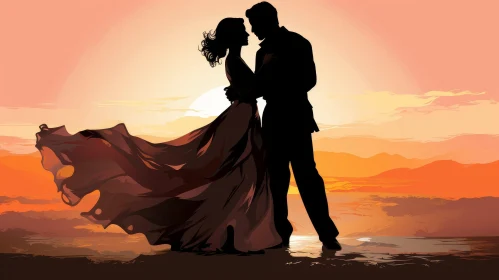 Romantic Sunset Silhouette of a Man and Woman