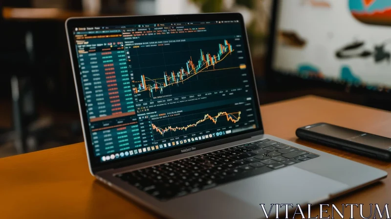 Technology and Finance: A Captivating Image of a Laptop and Stock Market Chart AI Image