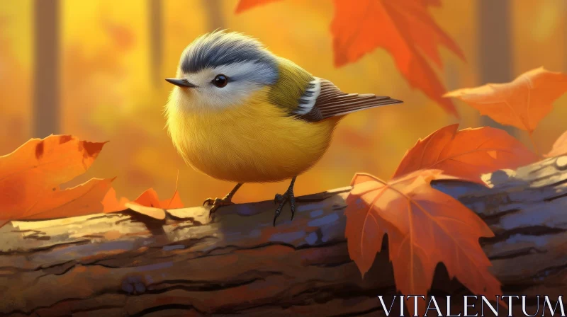 Yellow Bird on Branch Digital Painting AI Image