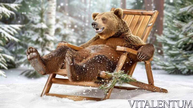 Brown Bear in Snowy Forest Relaxing Scene AI Image