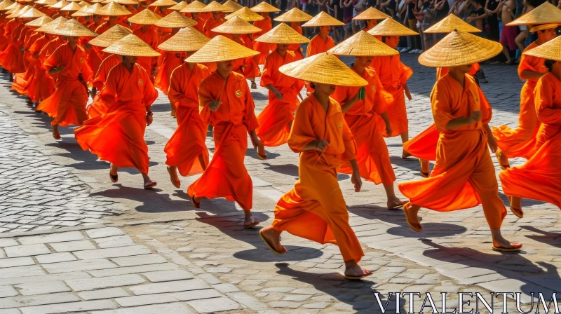 Buddhist Monks Procession: Serenity in Motion AI Image