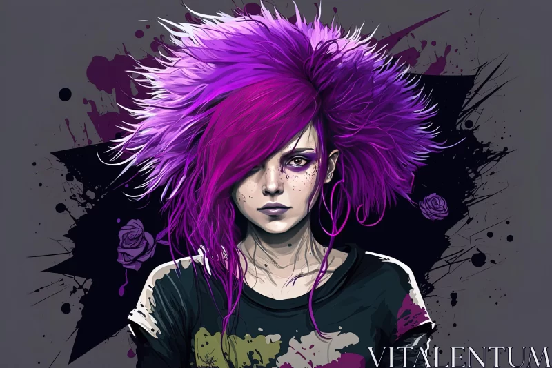 Captivating Portrait of a Girl with Purple Hair and Tattoos AI Image