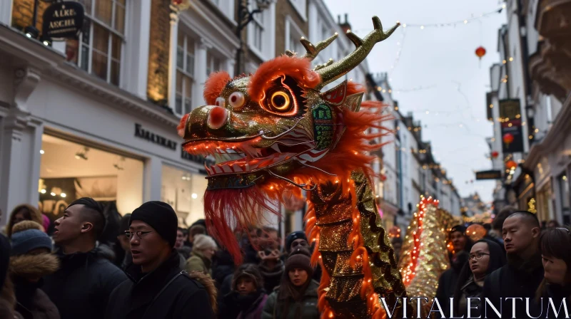 Chinese New Year Dragon Puppet Parade - A Vibrant Celebration AI Image
