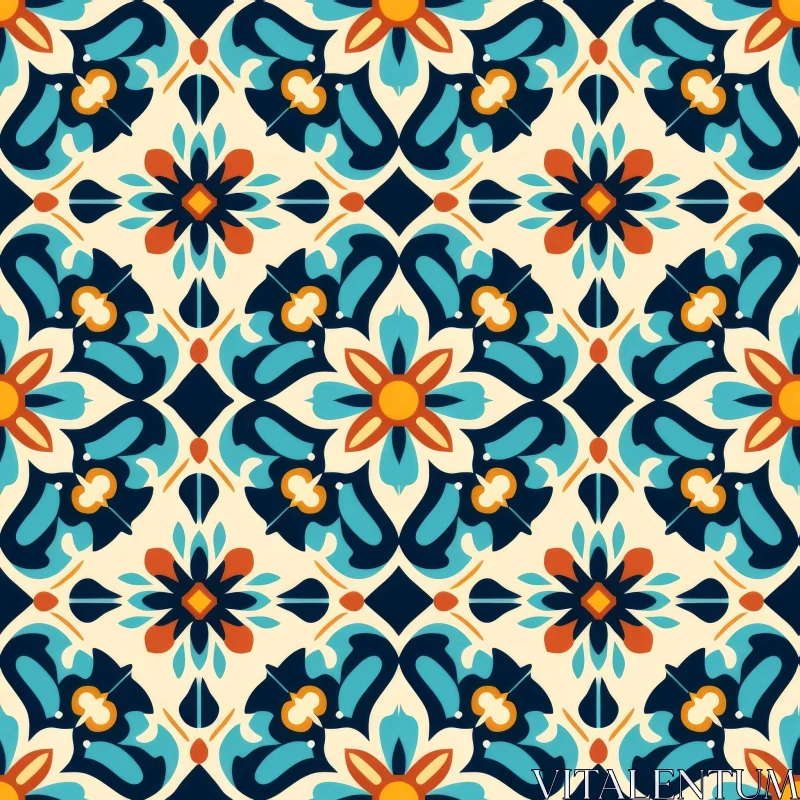 AI ART Colorful Geometric Tile Pattern - Traditional Portuguese Design