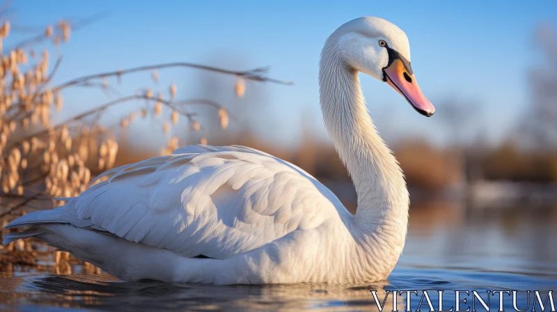 Graceful Swan on Calm Lake - Nature Photography AI Image