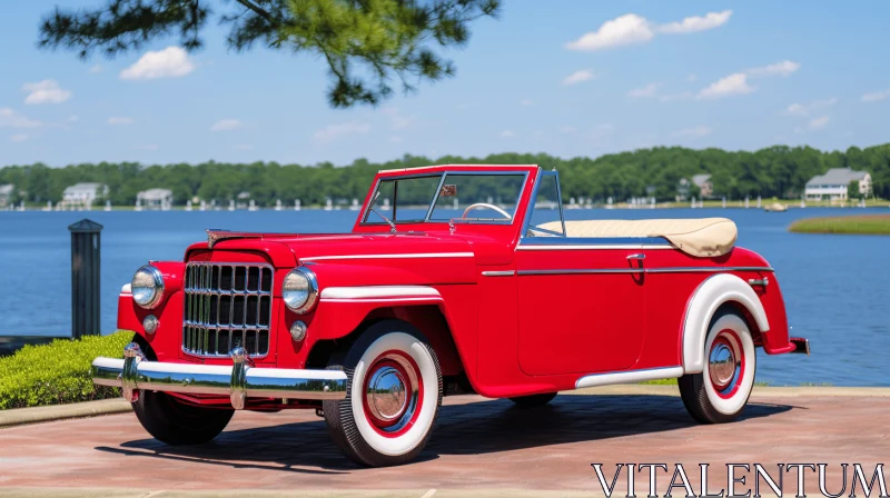 AI ART Red Convertible Car - An Iconic American Atomic Era Artwork
