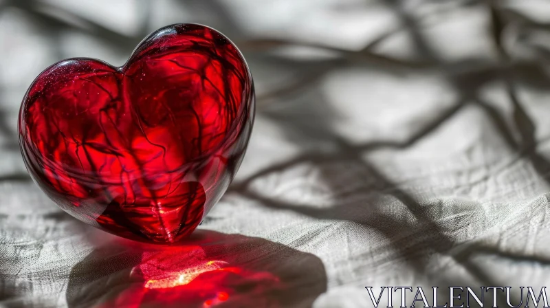 Red Glass Heart on White Cloth - Romantic Photography AI Image