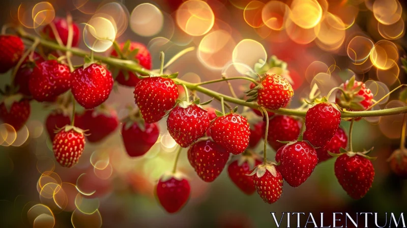 AI ART Ripe Red Strawberries on Branch - Summer Berries Illustration