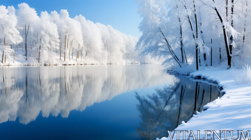 Serene Winter Landscape with Snow-Covered Trees AI Image