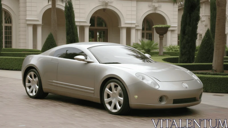 Silver Concept Car in Front of Property | Renaissance Fusion AI Image