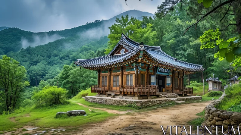 Tranquil Beauty: Traditional Korean House in Enchanting Forest AI Image