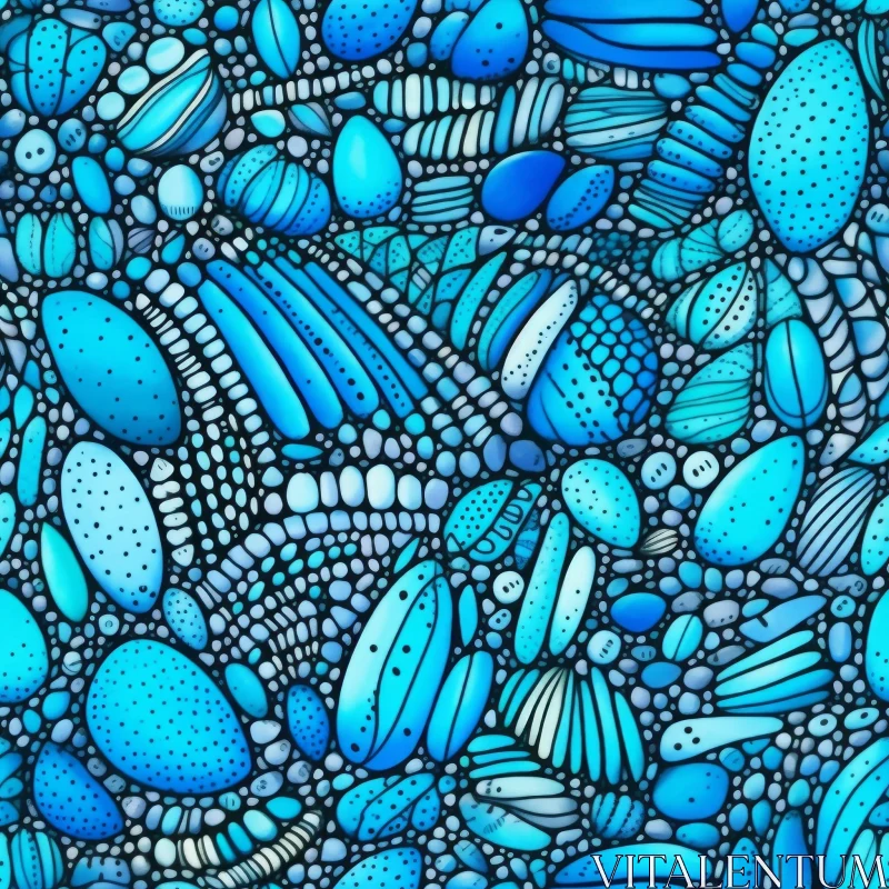 Whimsical Hand-Painted Blue Pebbles Seamless Pattern AI Image