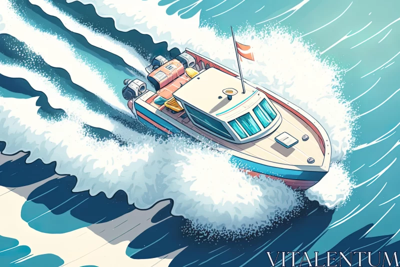 Cartoon Boat Speeding through the Ocean - Illustration AI Image