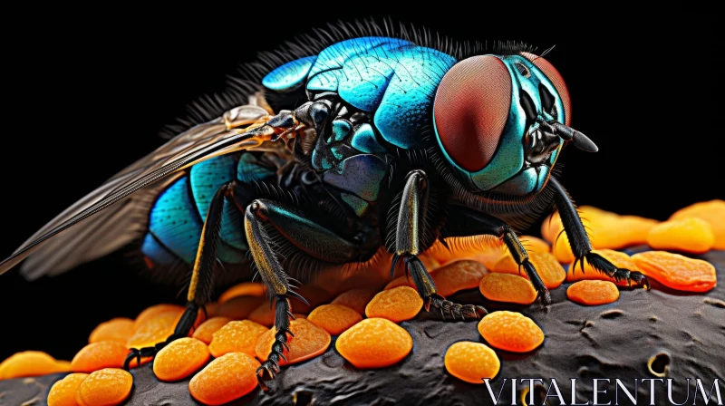Close-up Blue and Green Fly on Brown Surface AI Image