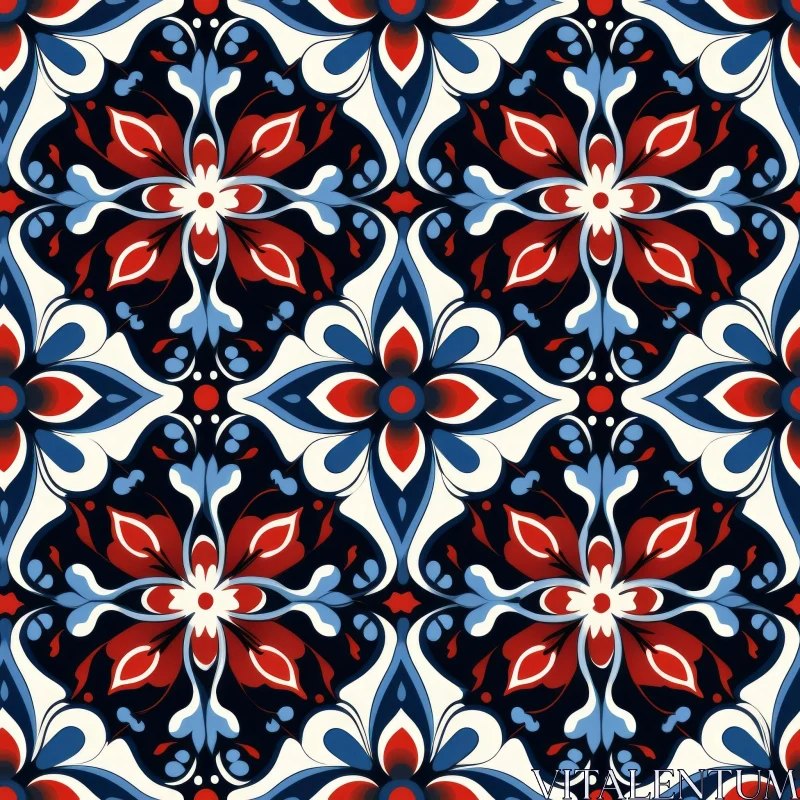 Dark Blue Floral Tile Pattern for Design Projects AI Image
