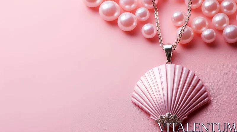 AI ART Elegant Pink Shell Pendant with Diamond on Silver Chain