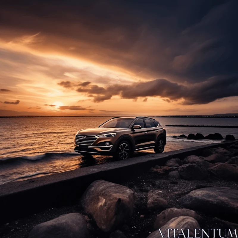 Ford Escape SUV at Sunset by the Ocean on Cliffs | Dusseldorf School of Photography AI Image