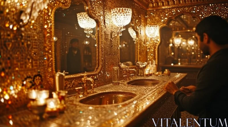 Opulent Gold-Plated Bathroom with Luxurious Fixtures AI Image