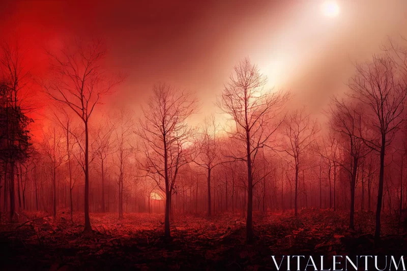 Red Forest: A Romanticized Country Life in a Cold and Detached Atmosphere AI Image