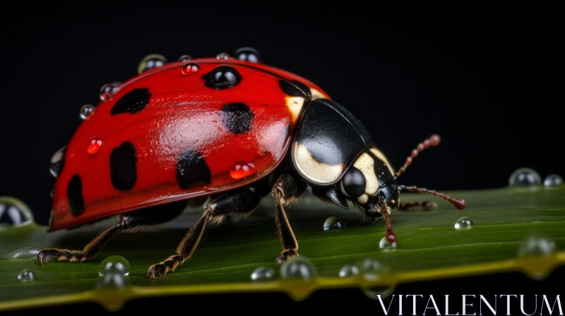 AI ART Red Ladybug on Green Leaf - Close-up View