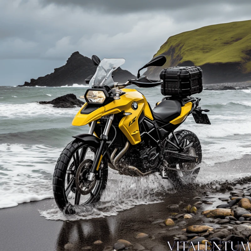 Sleek Motorcycle on a Serene Beach | Adventure and Beauty AI Image