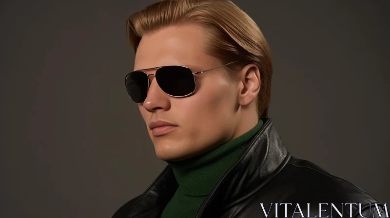 Stylish Male Model in Leather Jacket and Sunglasses AI Image