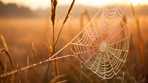 Sunrise Spider Web in Wheat Field