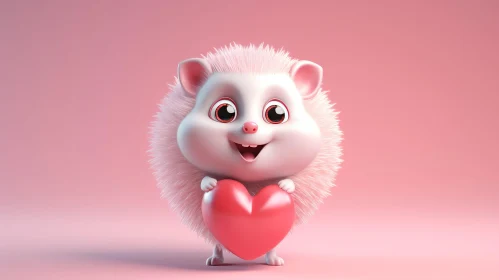 Adorable Cartoon Hedgehog Holding Heart