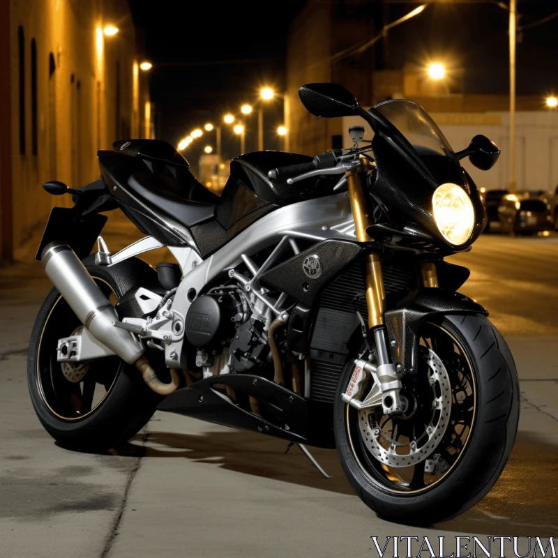 Black and Silver Motorcycle with Subtle Lighting | Fusion of East and West | 8k Resolution AI Image