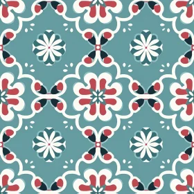 Colorful Floral Tiles Pattern Inspired by Portuguese Azulejos