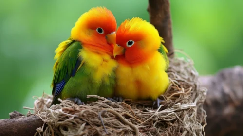 Colorful Parrots in Nest Encounter