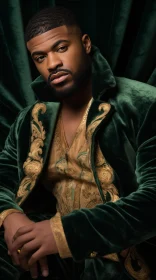 Elegant African-American Man Portrait in Green Velvet Suit