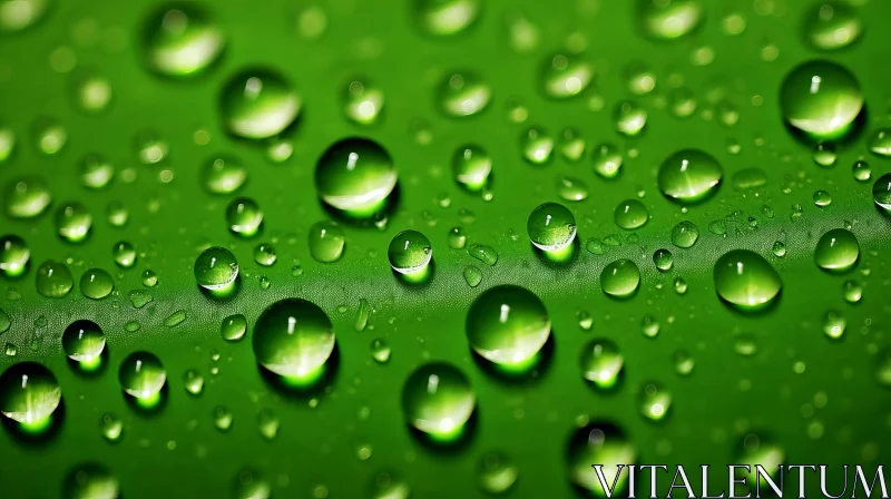 Enchanting Water Droplets on Green Leaf AI Image