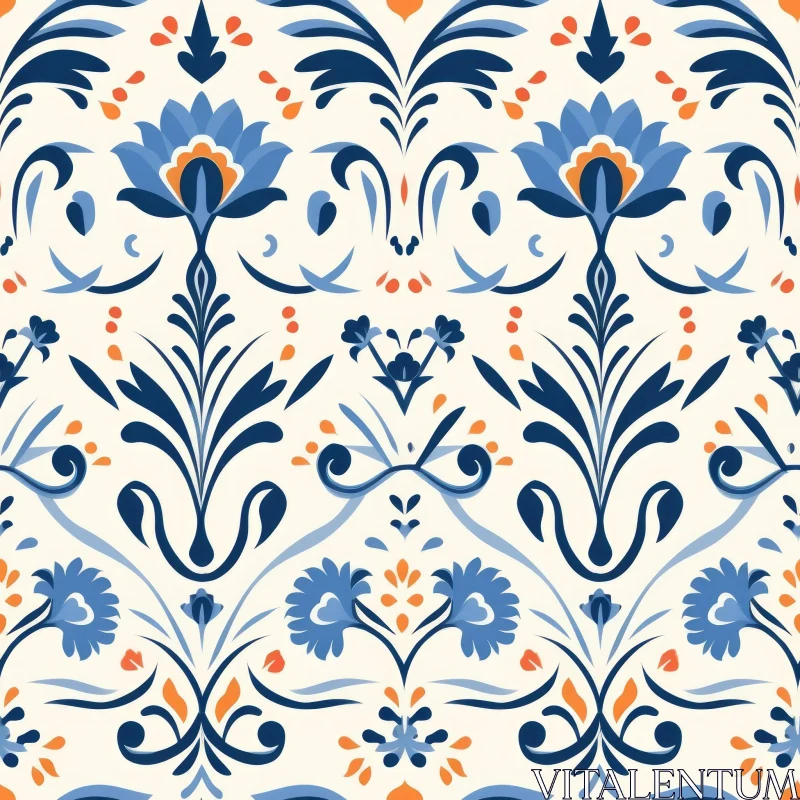 Floral Vector Pattern - Portuguese Azulejos Inspired Design AI Image