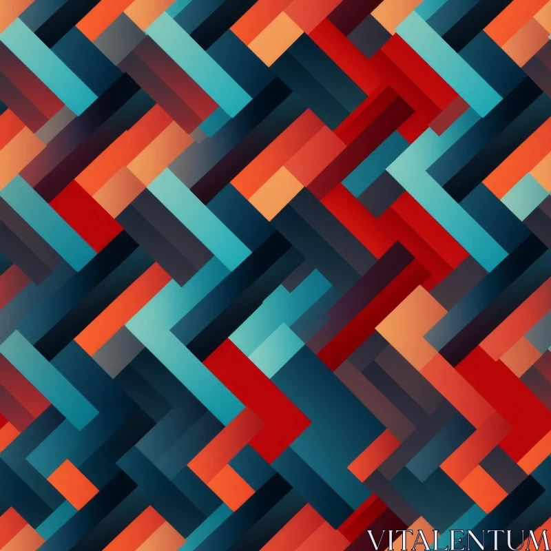 Herringbone Geometric Pattern in Blue, Orange, and Red AI Image