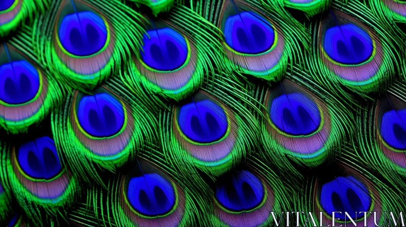 Peacock Feathers Close-Up: Symmetrical Beauty in Vibrant Colors AI Image