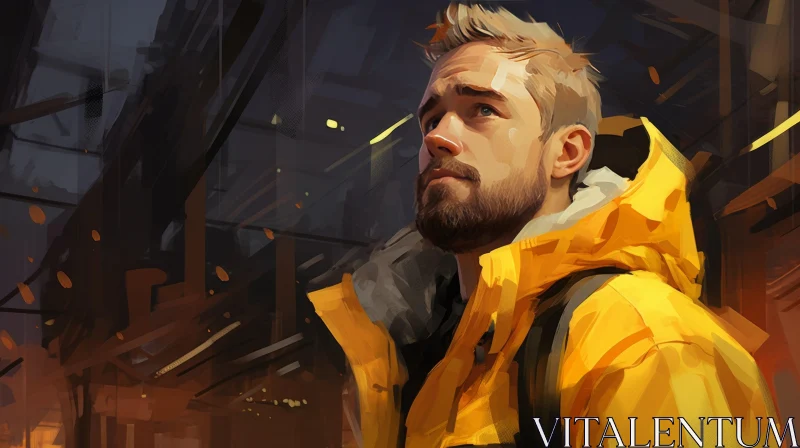 AI ART Pensive Man in Yellow Jacket Portrait