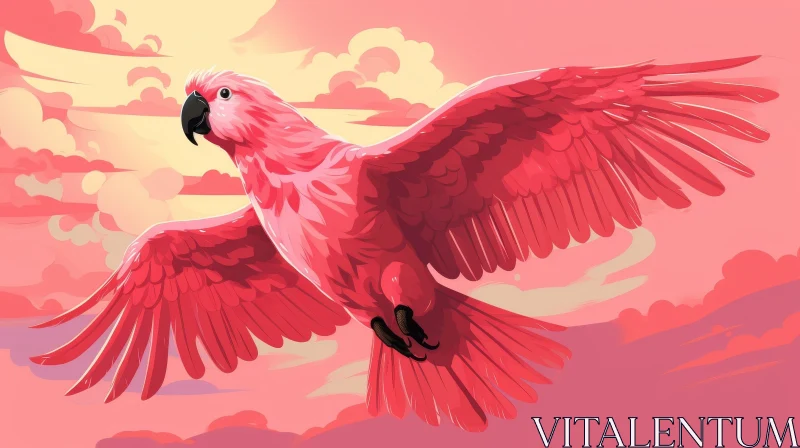 AI ART Pink Parrot in Flight - Realistic Digital Painting
